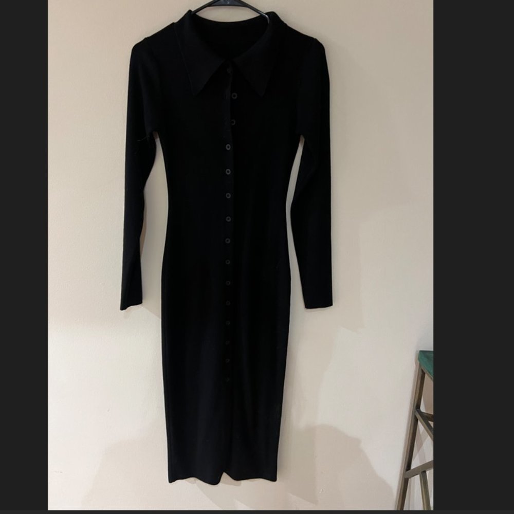 Black long sleeve button down sweater dress